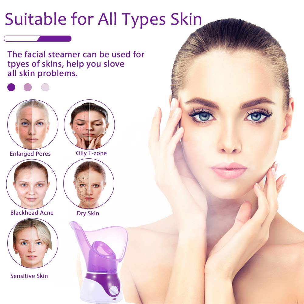 Facial Steamer for Home Spa – Warm Mist Facial Sauna with 4-Piece Stainless Steel Skin Care Kit
