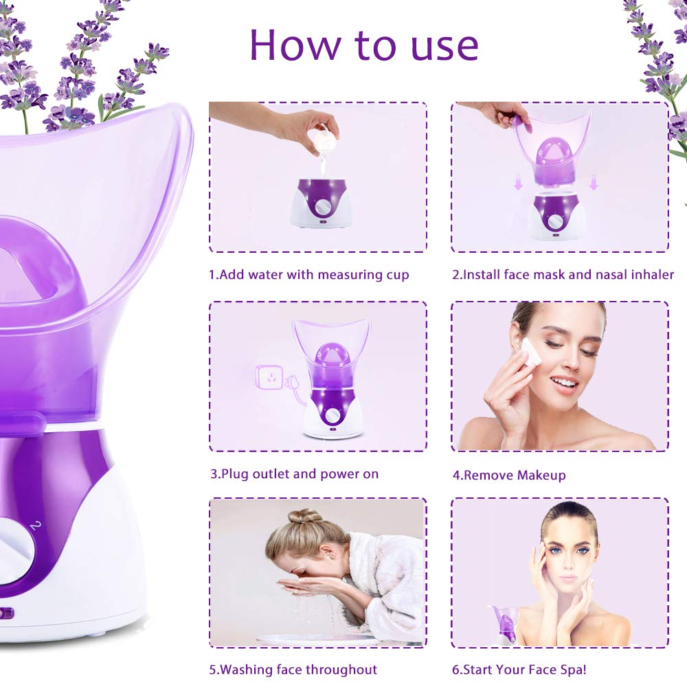 Facial Steamer for Home Spa – Warm Mist Facial Sauna with 4-Piece Stainless Steel Skin Care Kit