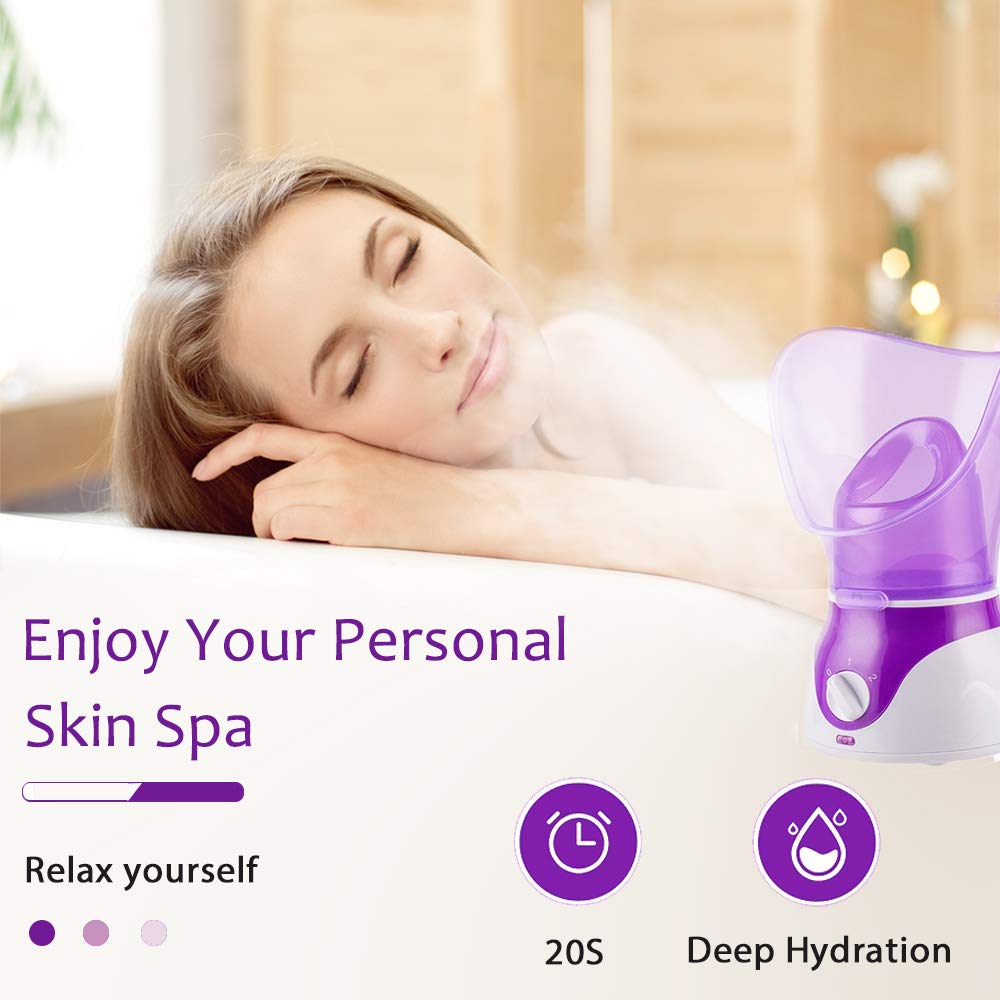 Facial Steamer for Home Spa – Warm Mist Facial Sauna with 4-Piece Stainless Steel Skin Care Kit