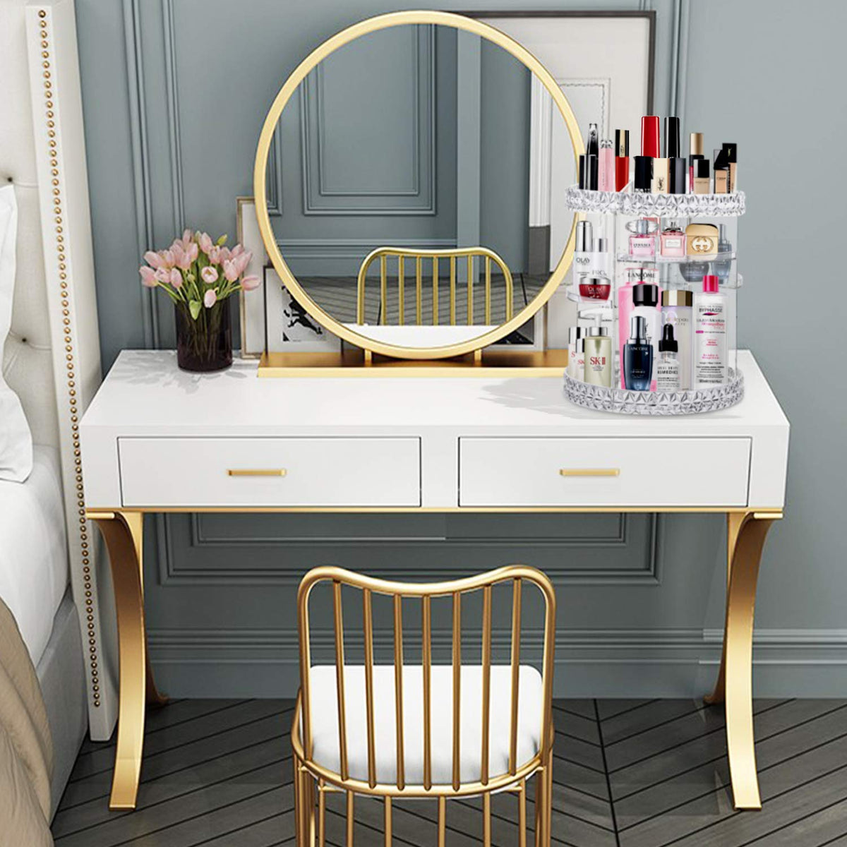 360° Rotating Makeup & Skincare Organizer – 6 Adjustable Shelves