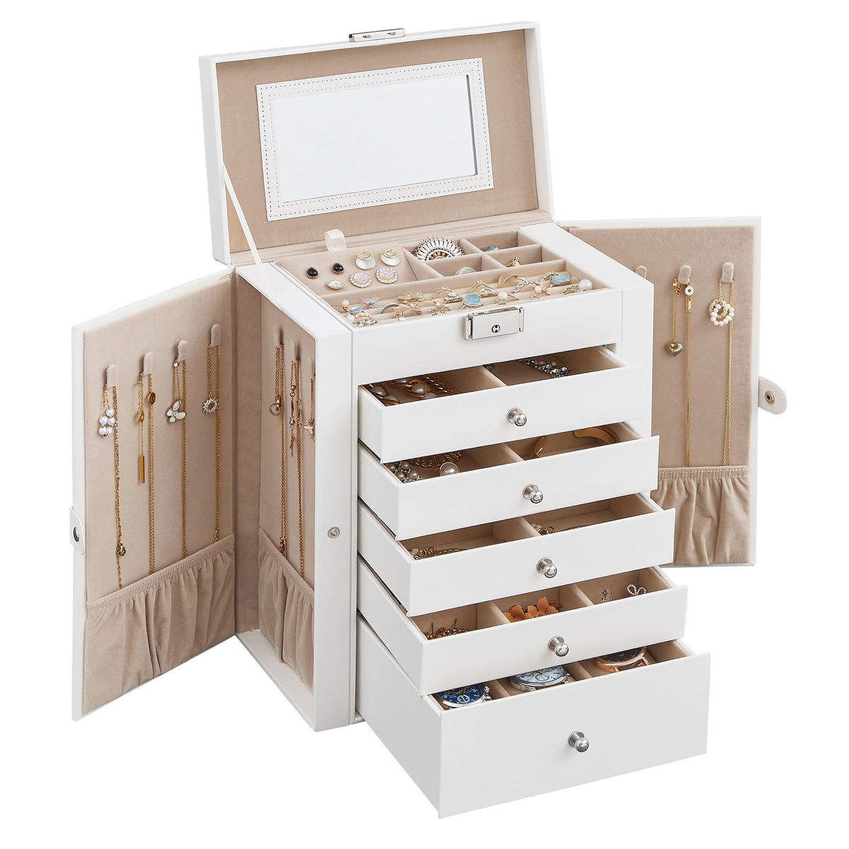 SONGMICS 6-Tier Jewelry Organizer – 5 Drawers, Mirror & Lock