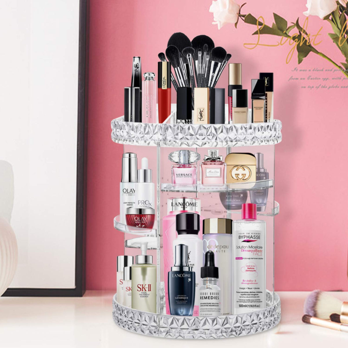 360° Rotating Makeup & Skincare Organizer – 6 Adjustable Shelves