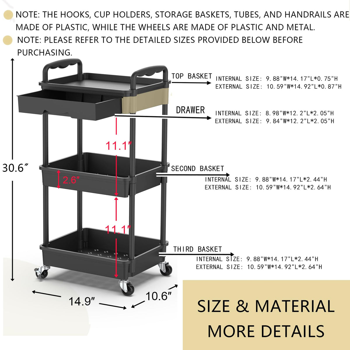 3-Tier Rolling Beauty & Storage Organizer – Black