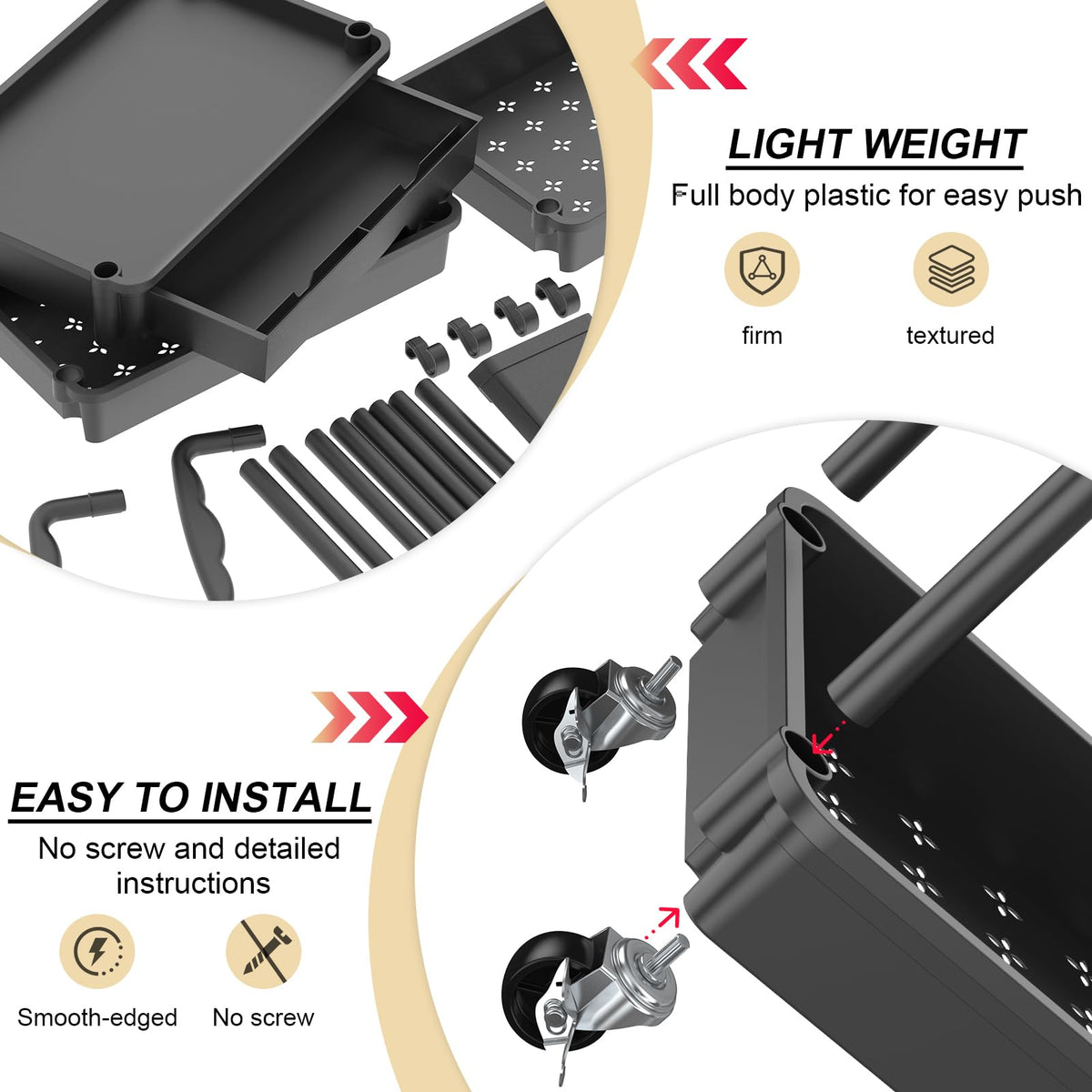 3-Tier Rolling Beauty & Storage Organizer – Black