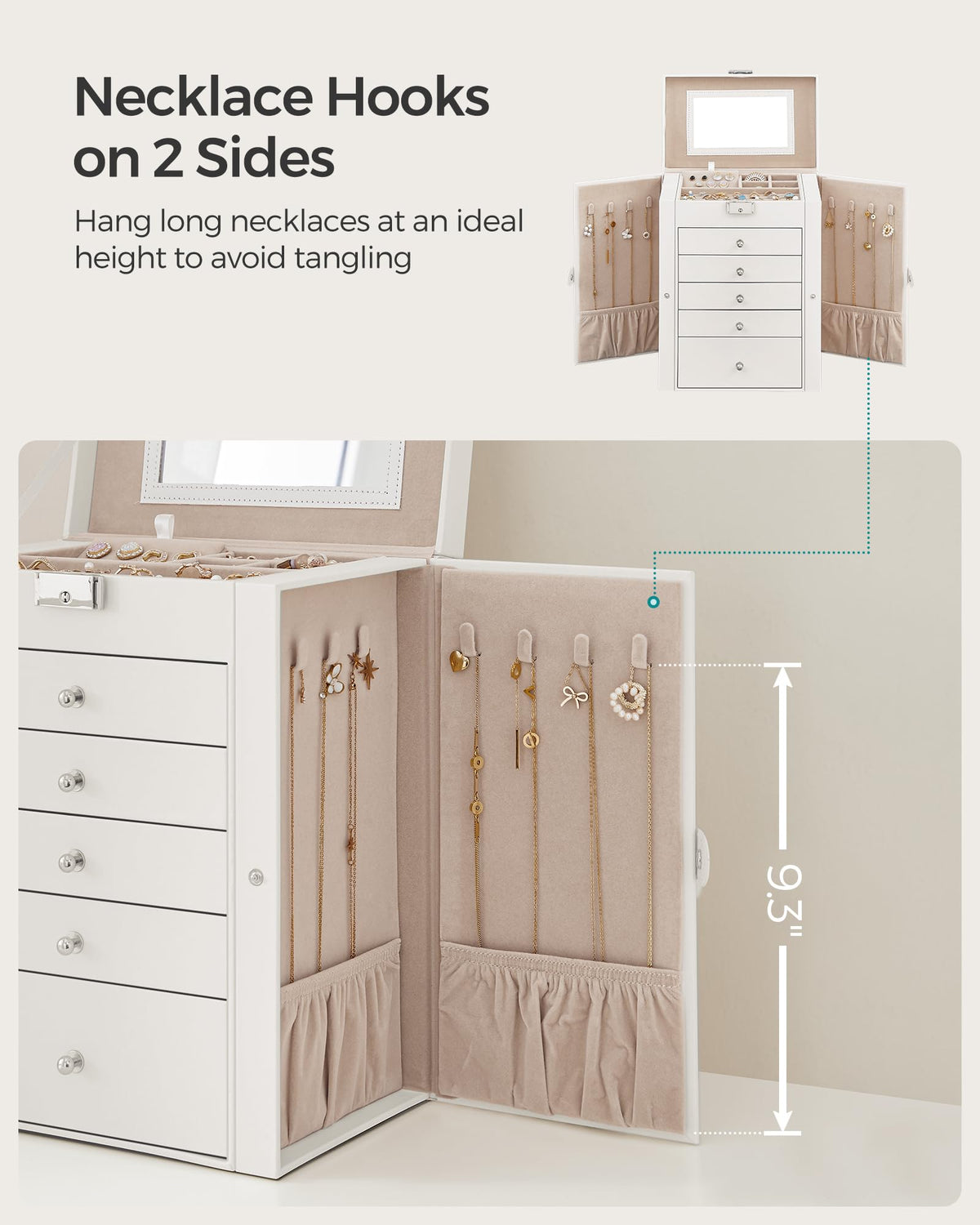 SONGMICS 6-Tier Jewelry Organizer – 5 Drawers, Mirror & Lock