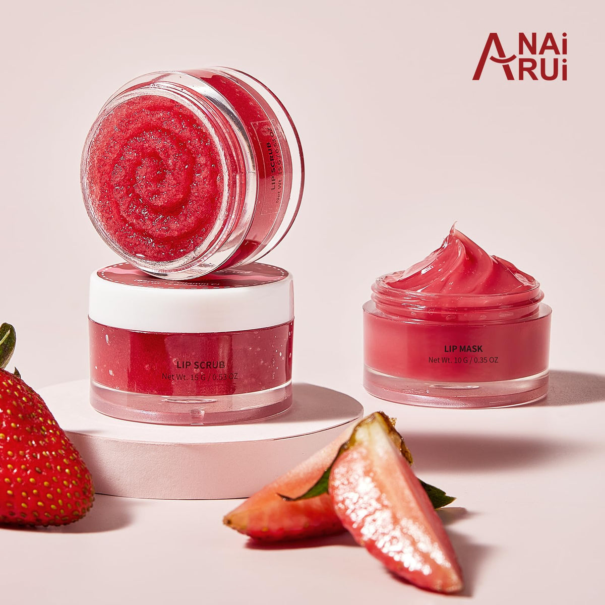 ANAI RUI Strawberry Lip Care Set – Lip Balm Mask & Sugar Scrub