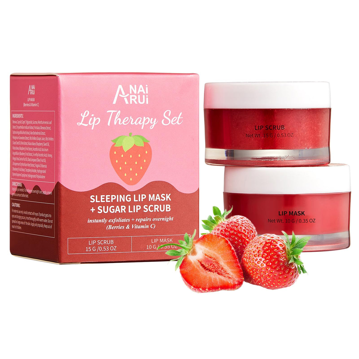 ANAI RUI Strawberry Lip Care Set – Lip Balm Mask & Sugar Scrub
