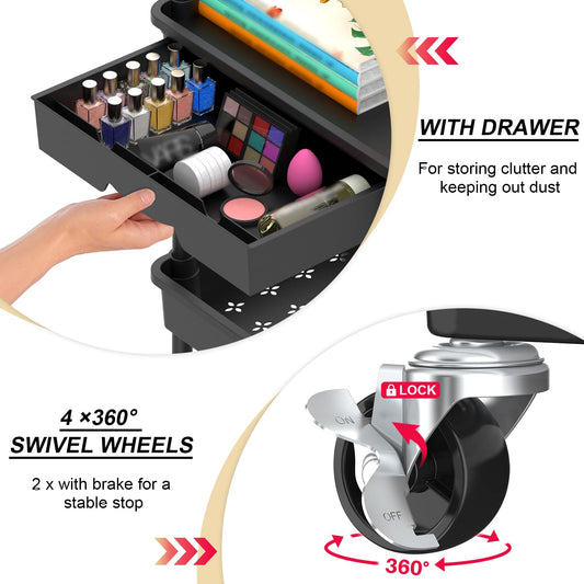 3-Tier Rolling Beauty & Storage Organizer – Black