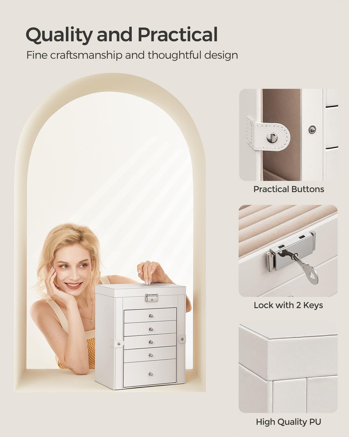 SONGMICS 6-Tier Jewelry Organizer – 5 Drawers, Mirror & Lock