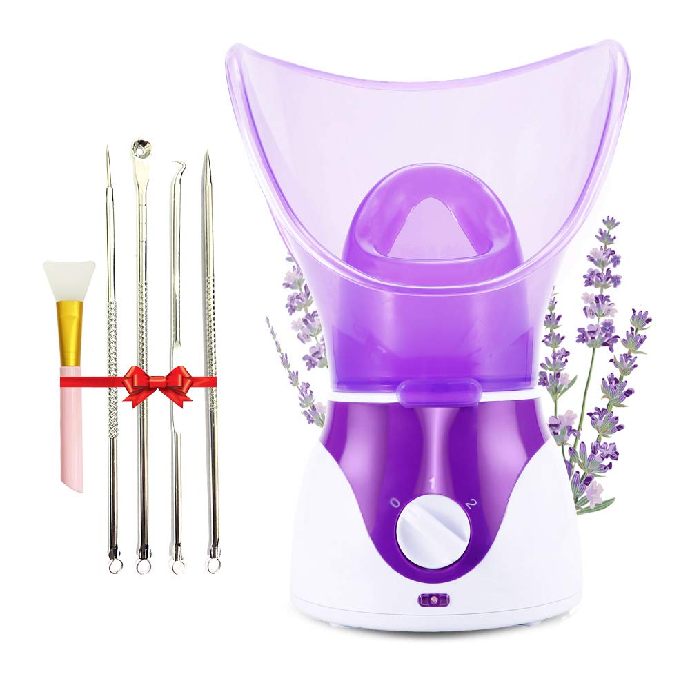 Facial Steamer for Home Spa – Warm Mist Facial Sauna with 4-Piece Stainless Steel Skin Care Kit