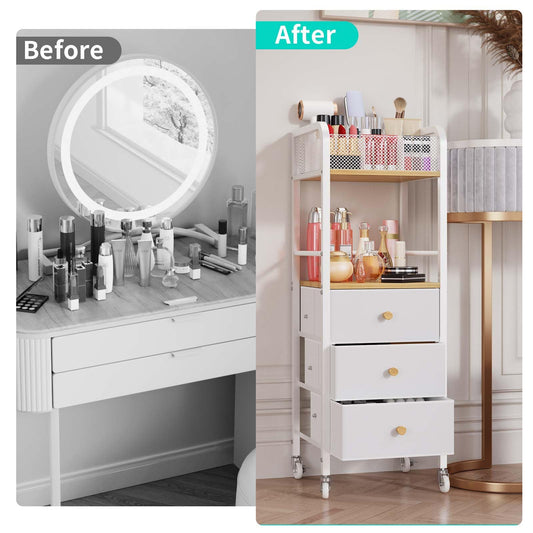 HapiRm Rolling Beauty Organizer Cart – 3 Drawers for Skincare & Cosmetics
