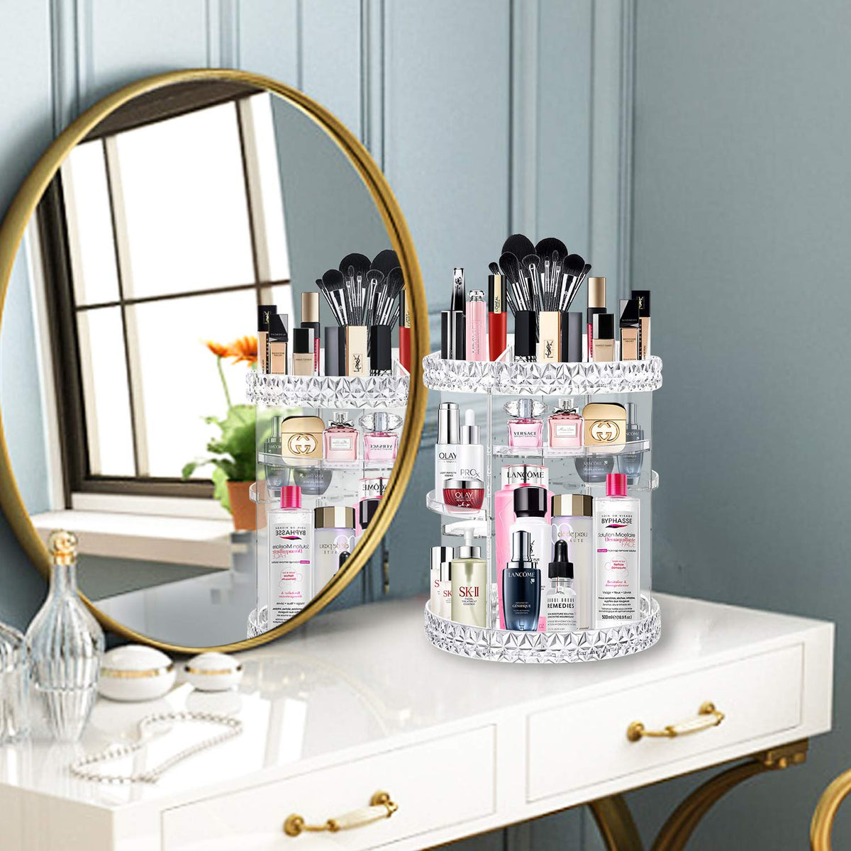 360° Rotating Makeup & Skincare Organizer – 6 Adjustable Shelves