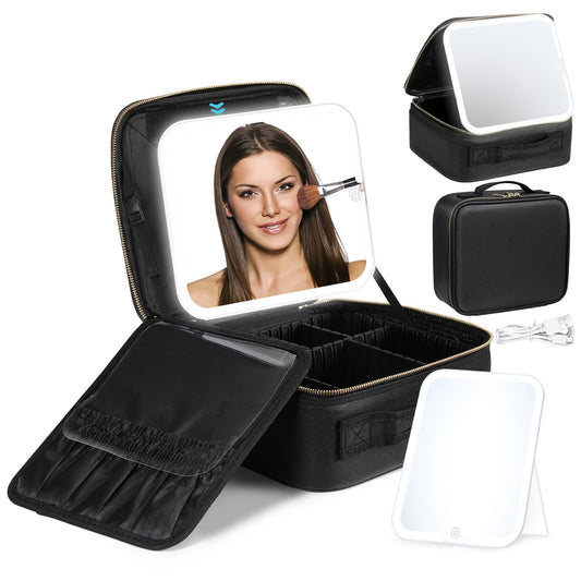 Luxspire Travel Makeup Bag with LED Mirror – Black