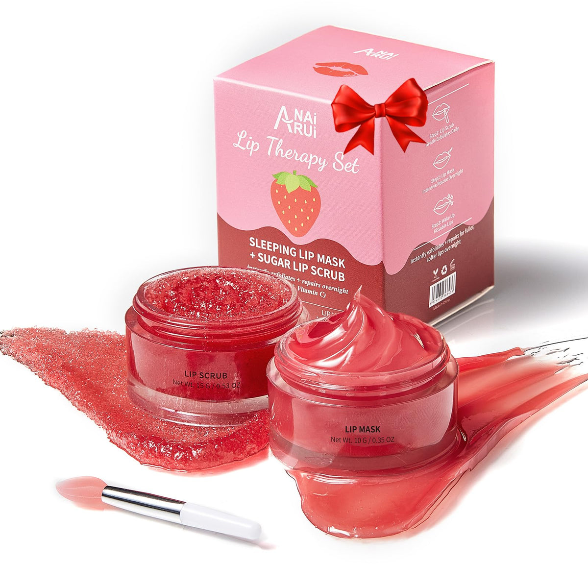 ANAI RUI Strawberry Lip Care Set – Lip Balm Mask & Sugar Scrub