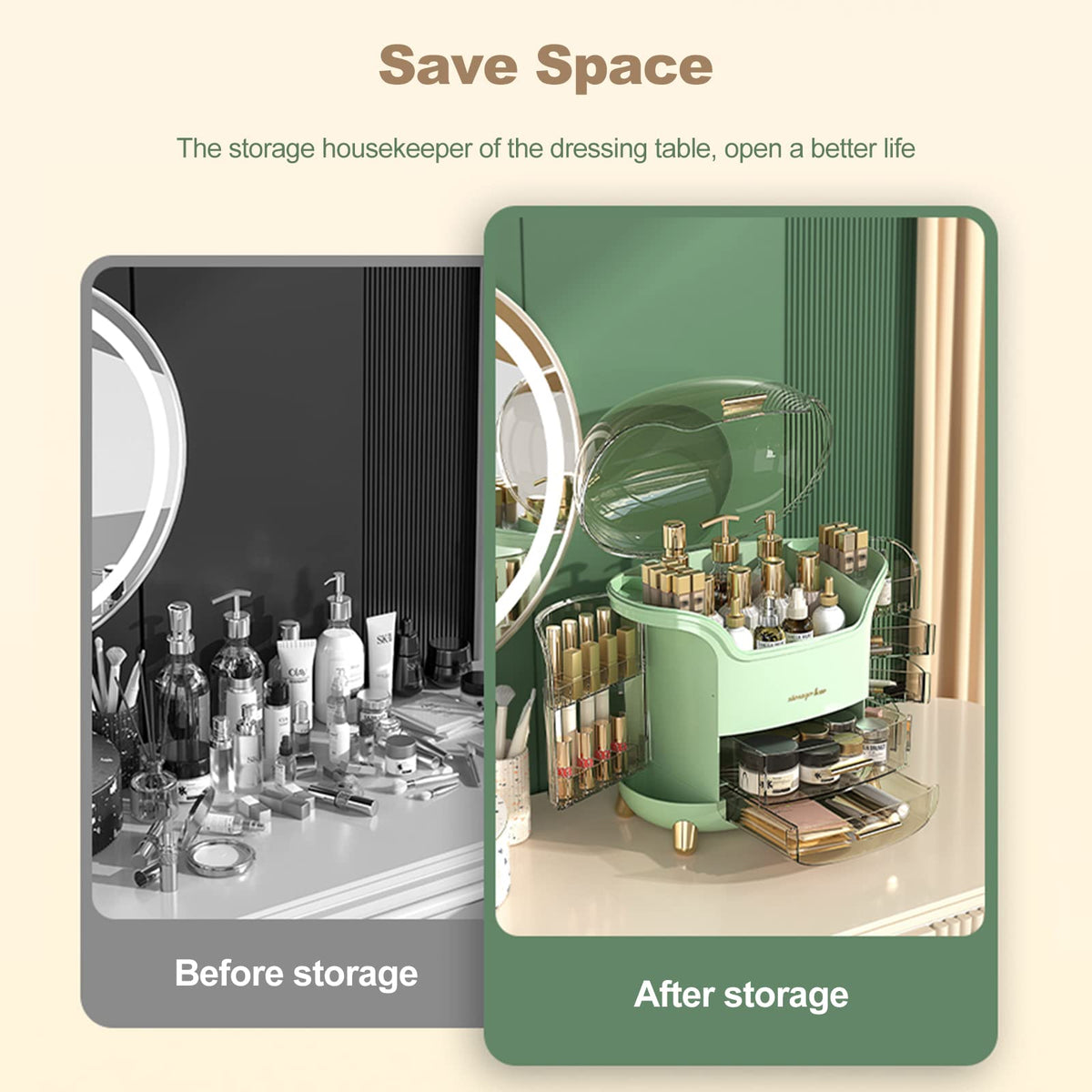 Ergocar White Cosmetic Organizer – Dustproof Storage Box with Drawers