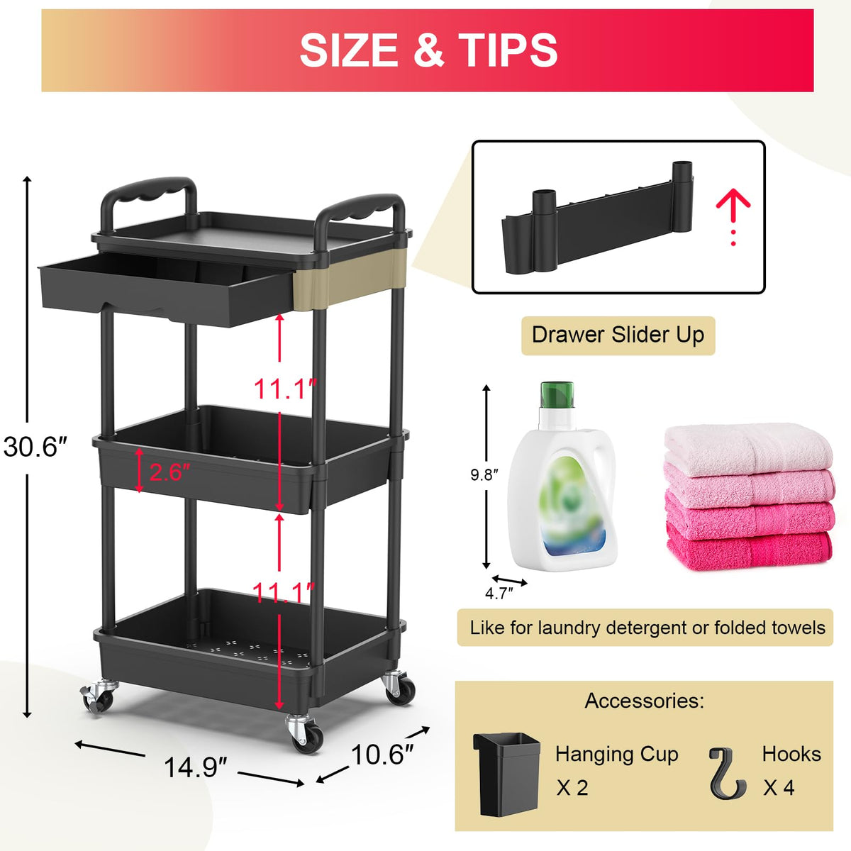 3-Tier Rolling Beauty & Storage Organizer – Black