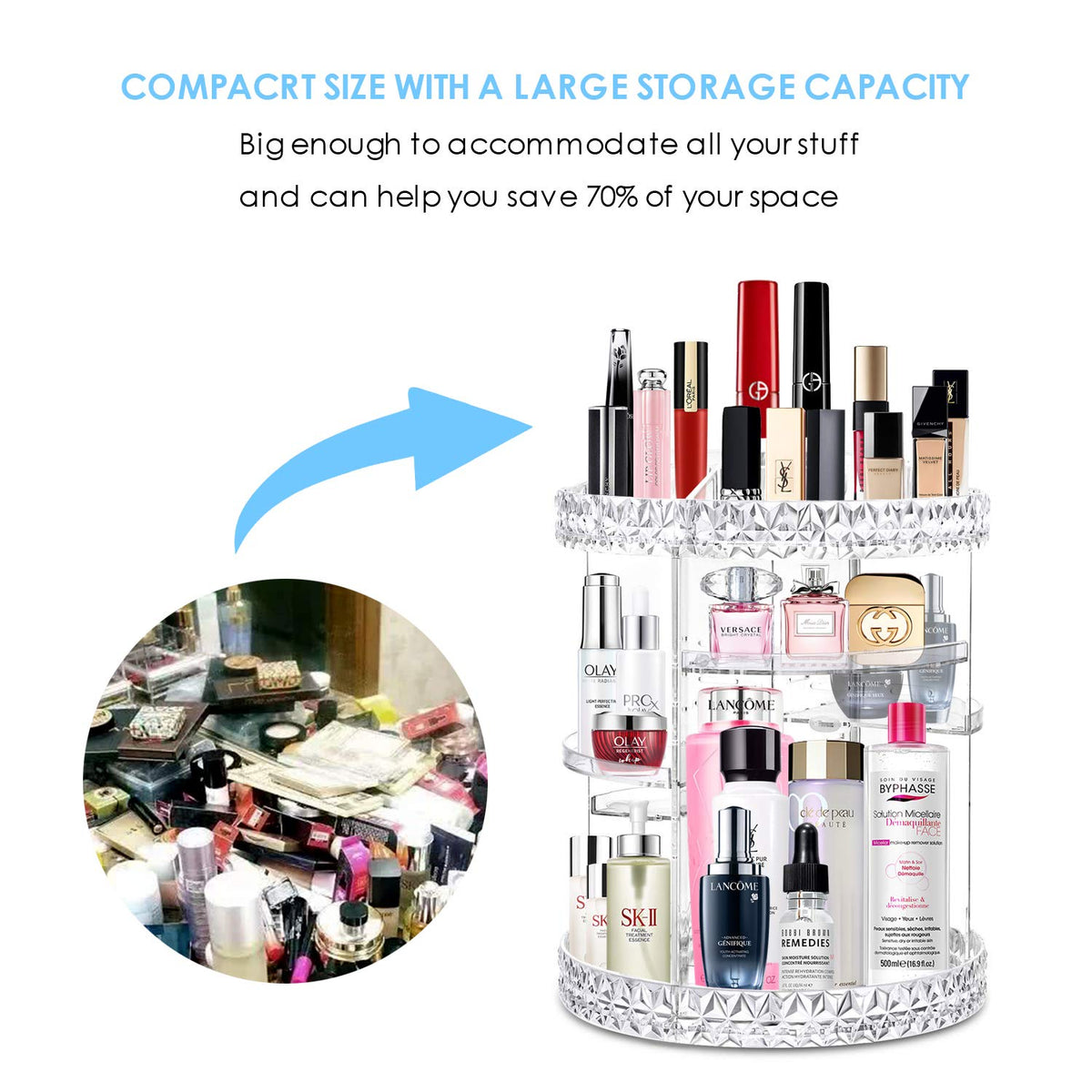 360° Rotating Makeup & Skincare Organizer – 6 Adjustable Shelves