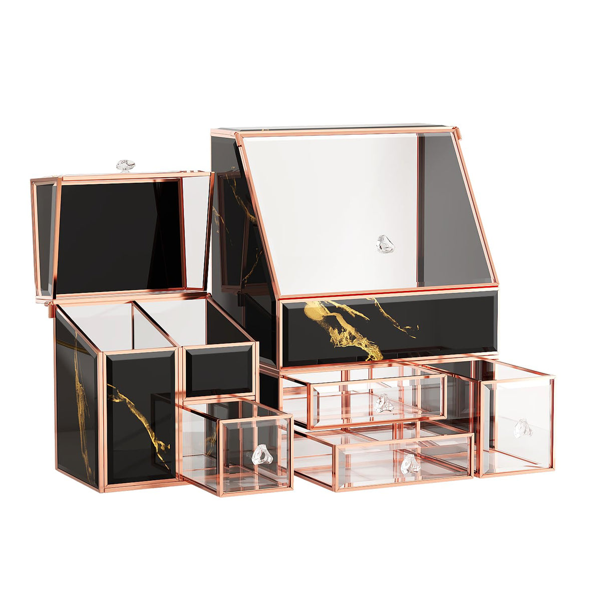 Black Glass Vanity Organizer with Lid