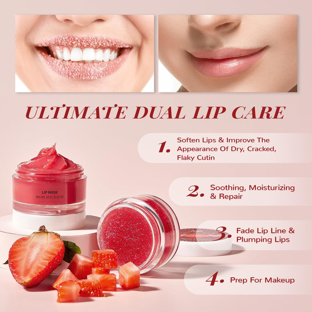 ANAI RUI Strawberry Lip Care Set – Lip Balm Mask & Sugar Scrub