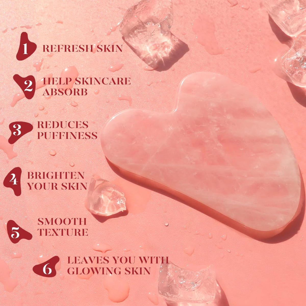 BAIMEI Rose Quartz Roller & Gua Sha Set – Facial Depuffing and Massage Tools