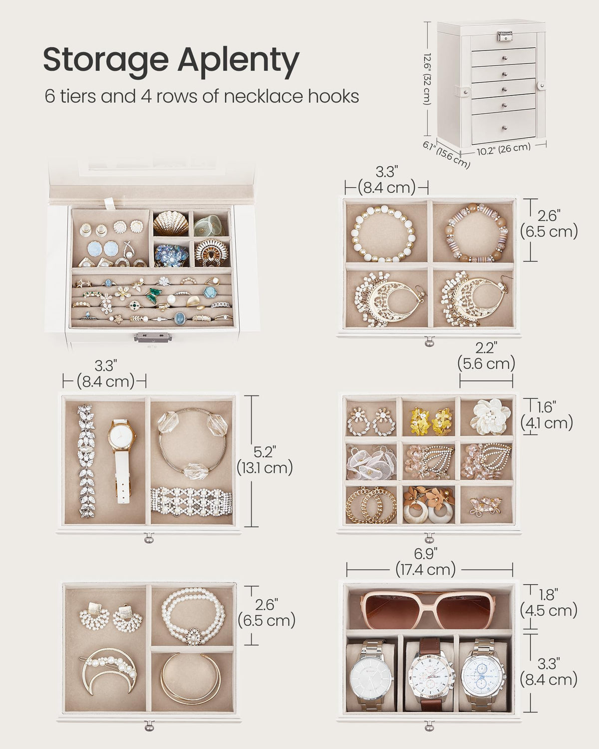 SONGMICS 6-Tier Jewelry Organizer – 5 Drawers, Mirror & Lock