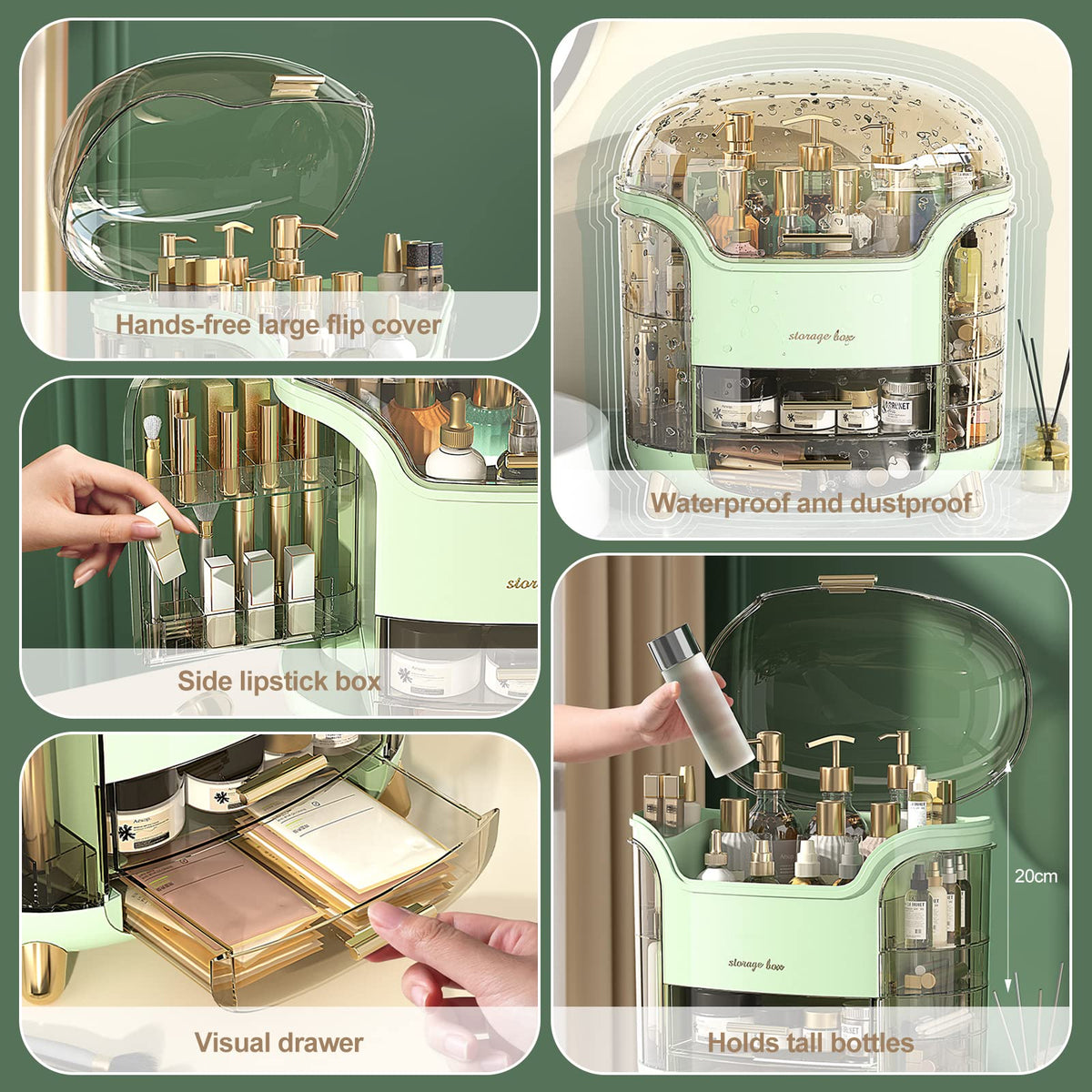 Ergocar White Cosmetic Organizer – Dustproof Storage Box with Drawers