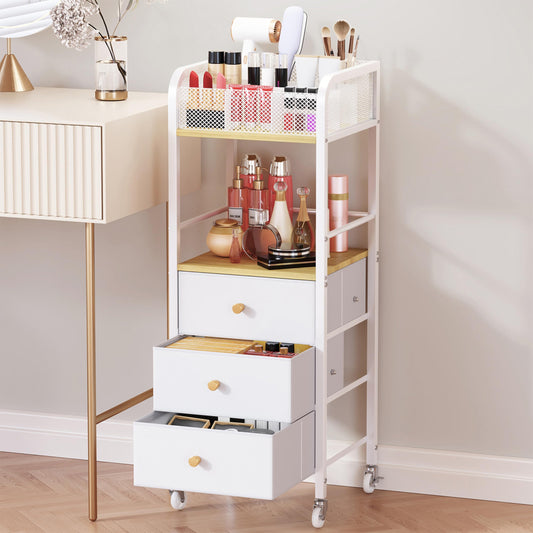 HapiRm Rolling Beauty Organizer Cart – 3 Drawers for Skincare & Cosmetics